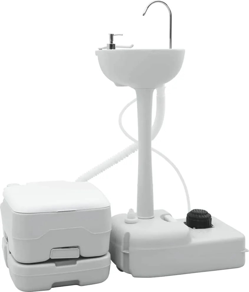 vidaXL Set de Toaletă pentru Camping 2 pcs Gri și alb