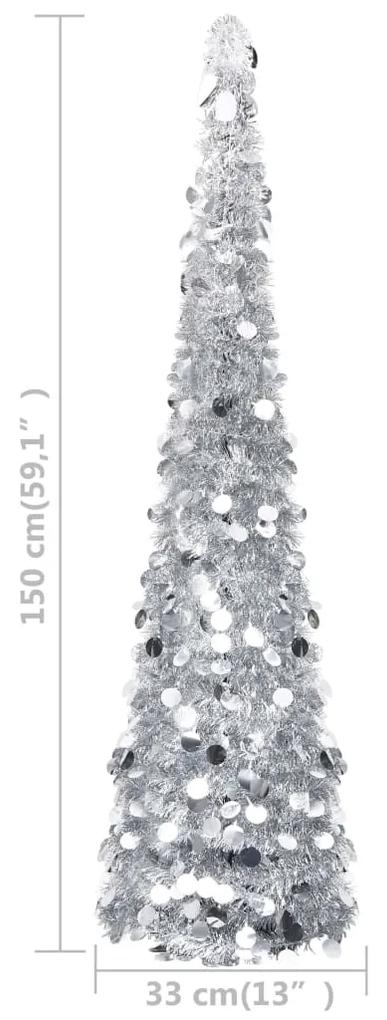 Brad de Craciun artificial tip pop-up, argintiu, 150 cm, PET 1, Argintiu, 150 cm