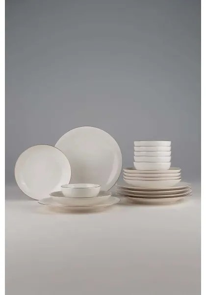 Set de veselă 18 piese, porțelan, alb/cupru