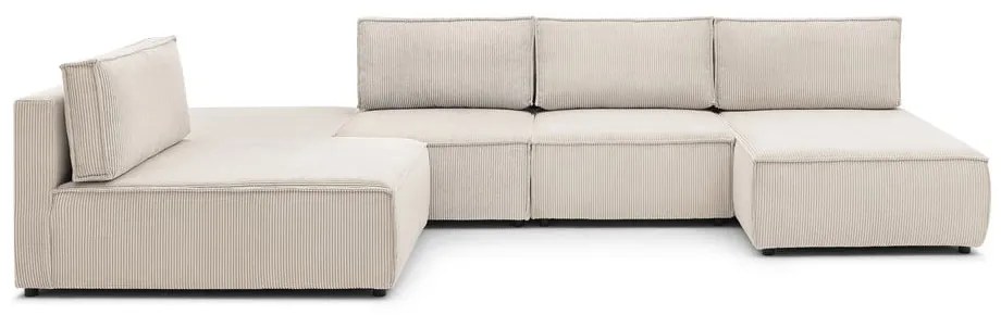 Colțar crem cu tapițerie din catifea reiată (cu colț variabil) Nihad modular – Bobochic Paris