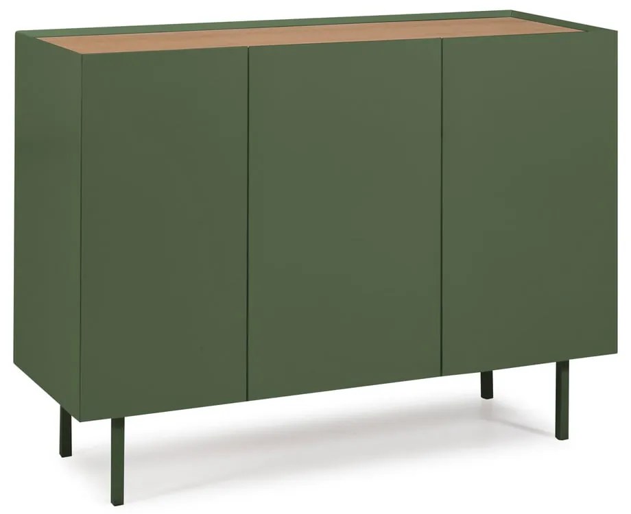 Comodă verde joasă cu aspect de lemn de stejar 110x85 cm Arista – Teulat