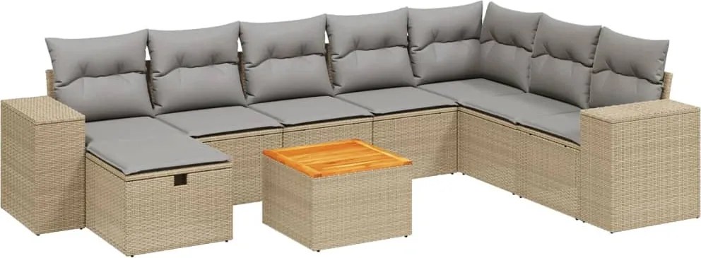 vidaXL Set canapele de grădină, 9 piese, cu perne, bej, poliratan
