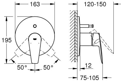 GROHE 29190001 - Baterie de cadă BAUEDGE DN 15, crom lucios