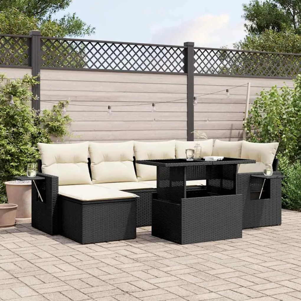 vidaXL Set canapele de grădină cu perne, 7 piese, negru, poliratan