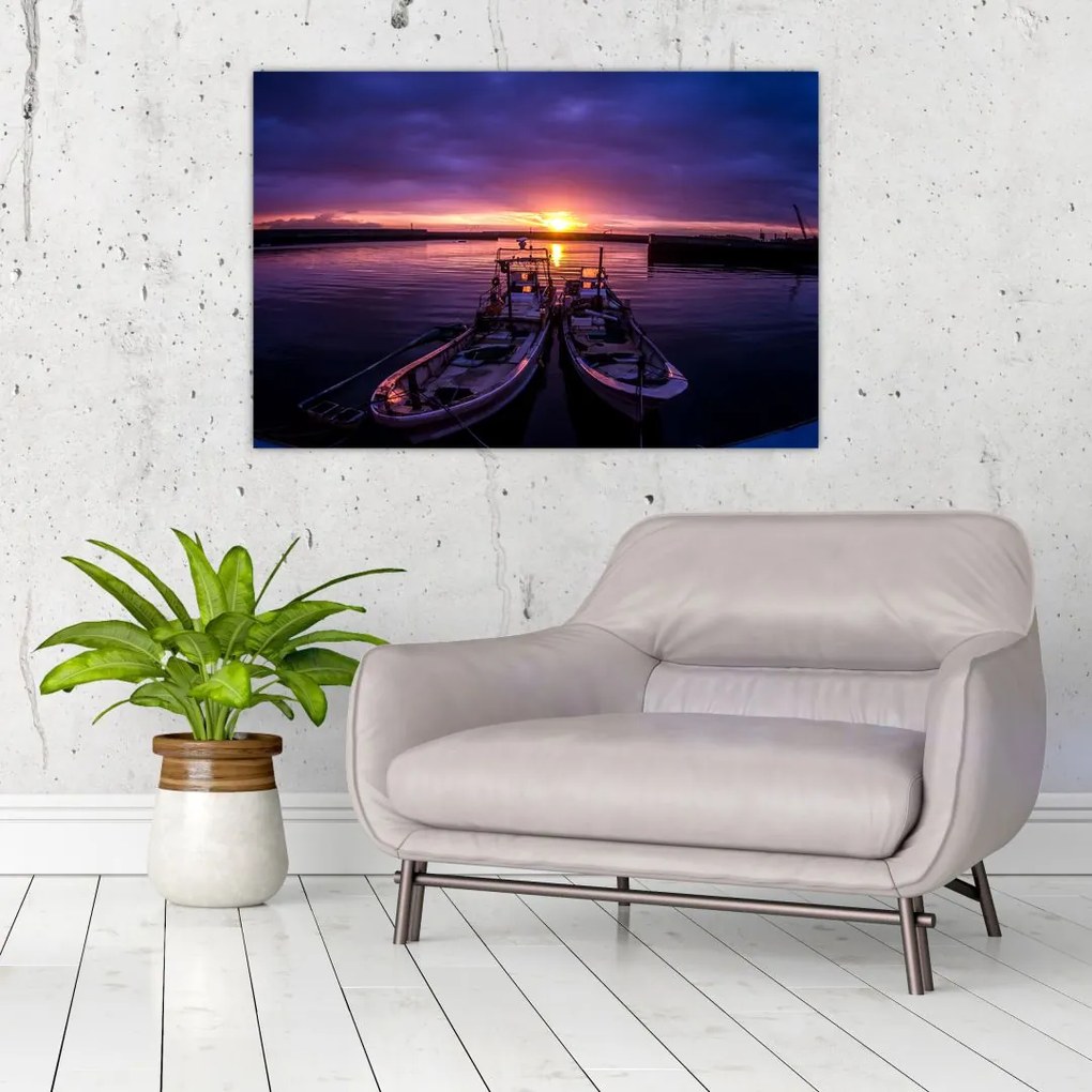 Tablou cu barci pescărești în port (90x60 cm)
