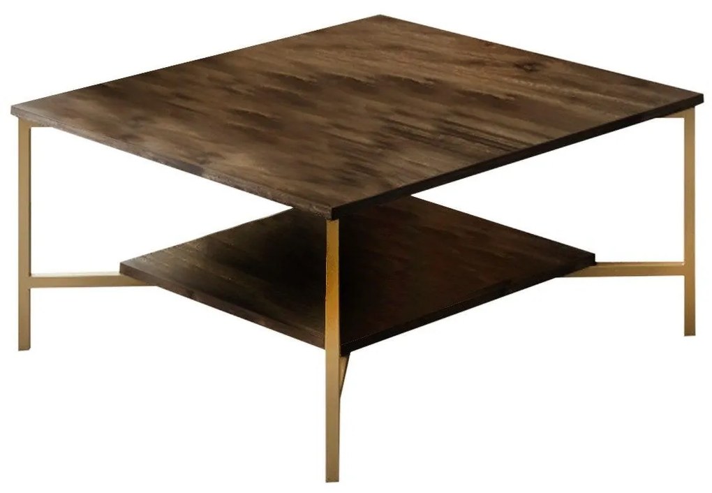 Masuta Cafea, PAL Melaminat / Metal, Gold Line, Negru / Auriu, 80 x 80 x 40 cm