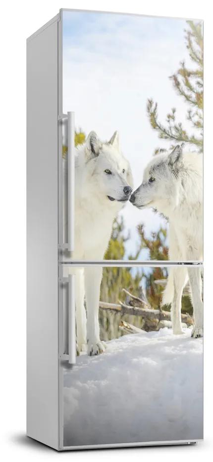 Autocolant pe frigider Doi lupi albi