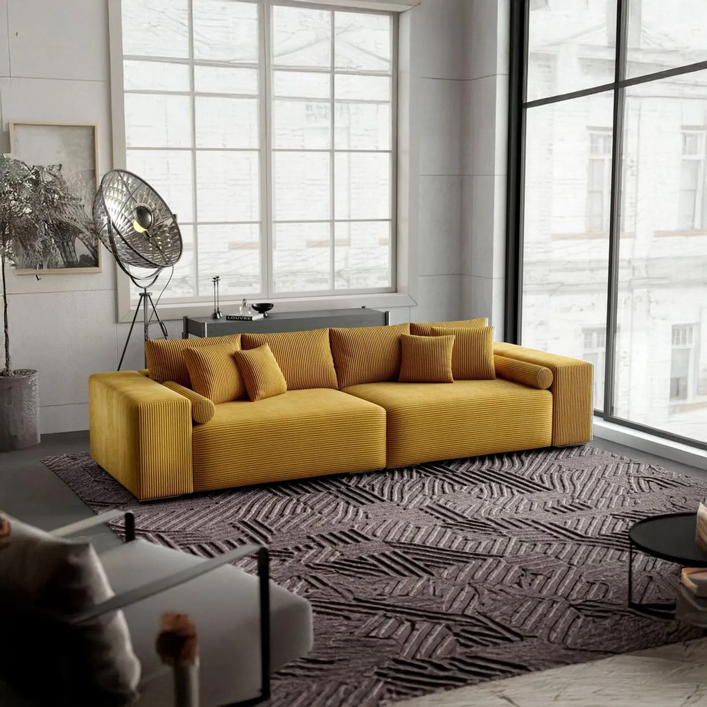 Canapea extensibilă dumonde cu ladă de depozitare si sezut confortabil din spuma high-density, Marbela Zoom Mustar XXL 295x100 cm