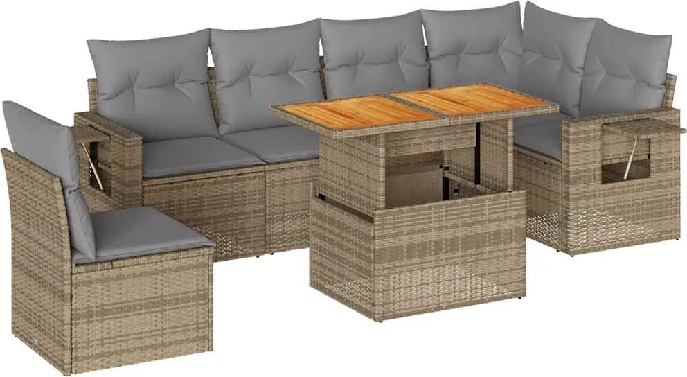 vidaXL Set canapele de grădină, 7 piese, cu perne, bej, poliratan