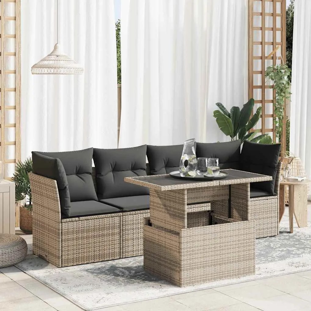 vidaXL Set canapea de grădină cu perne, 5 piese, gri, poliratan