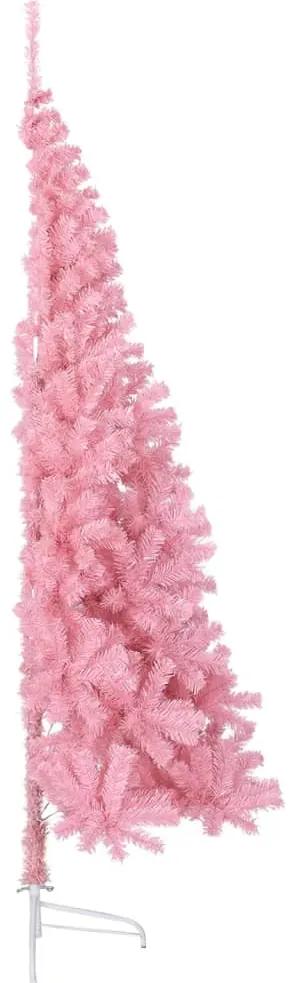 Jumatate brad de Craciun artificial cu suport, roz, 180 cm, PVC 1, Roz, 180 x 115 cm