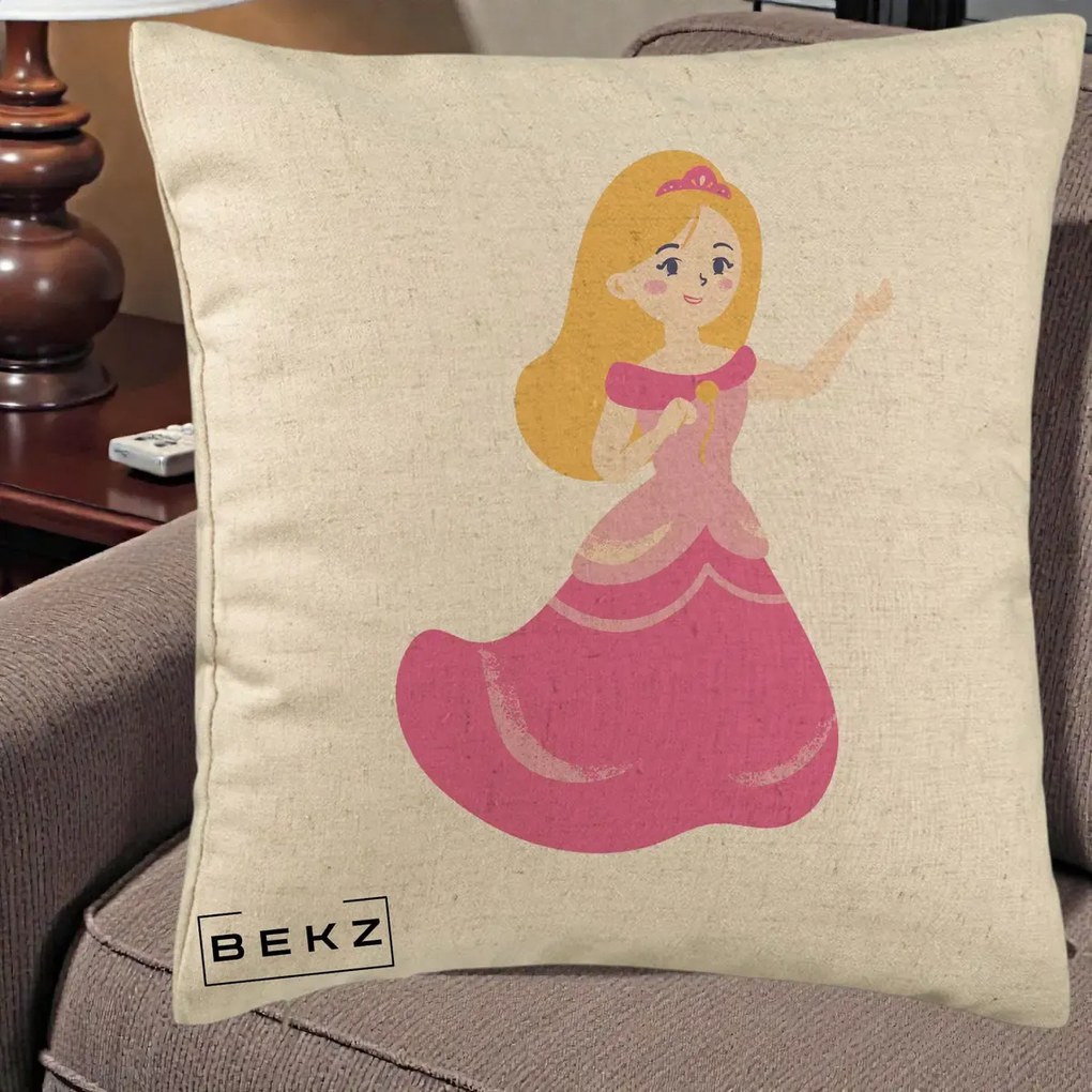 Perna Personalizata Printesa Roz cu Microfon, 40x40 cm, Bej, Husa Detasabila, Perna Inclusa, BEKZ®