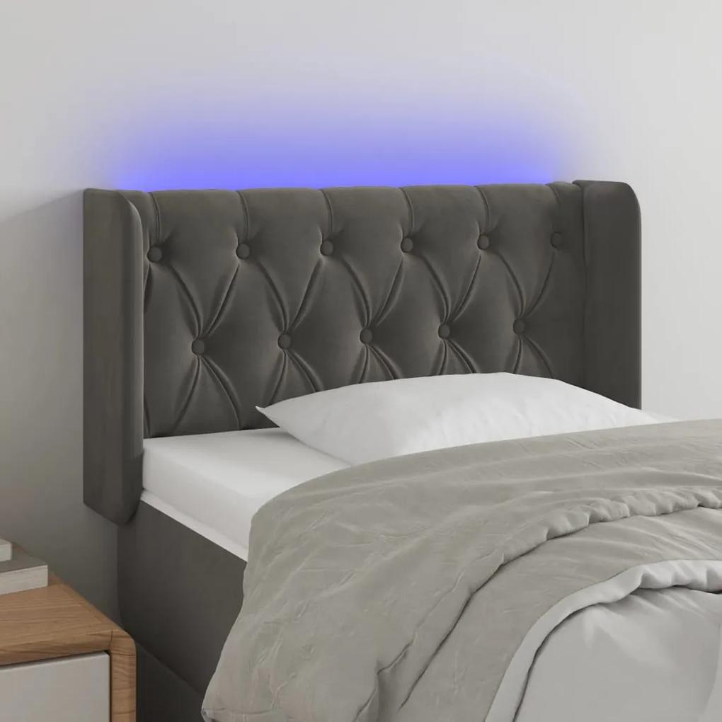 3123603 vidaXL Tăblie de pat cu LED, gri închis, 83x16x78/88 cm, catifea