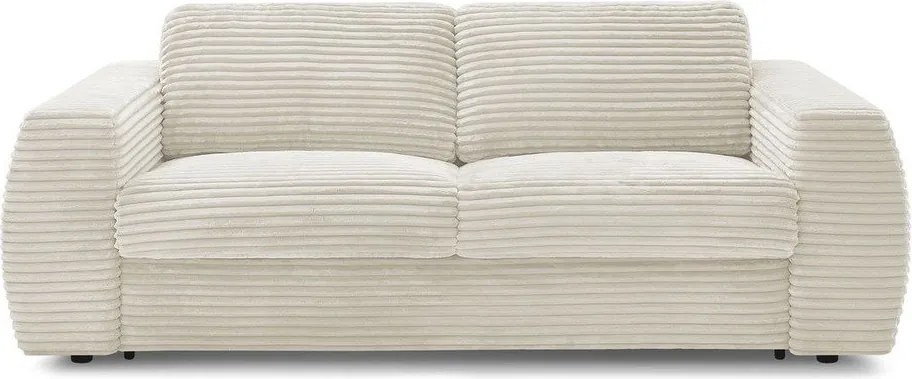 Canapea bej pentru dormitul zilnic/extensibilă cu tapițerie din catifea reiată 240 cm Hugo – Bobochic Paris