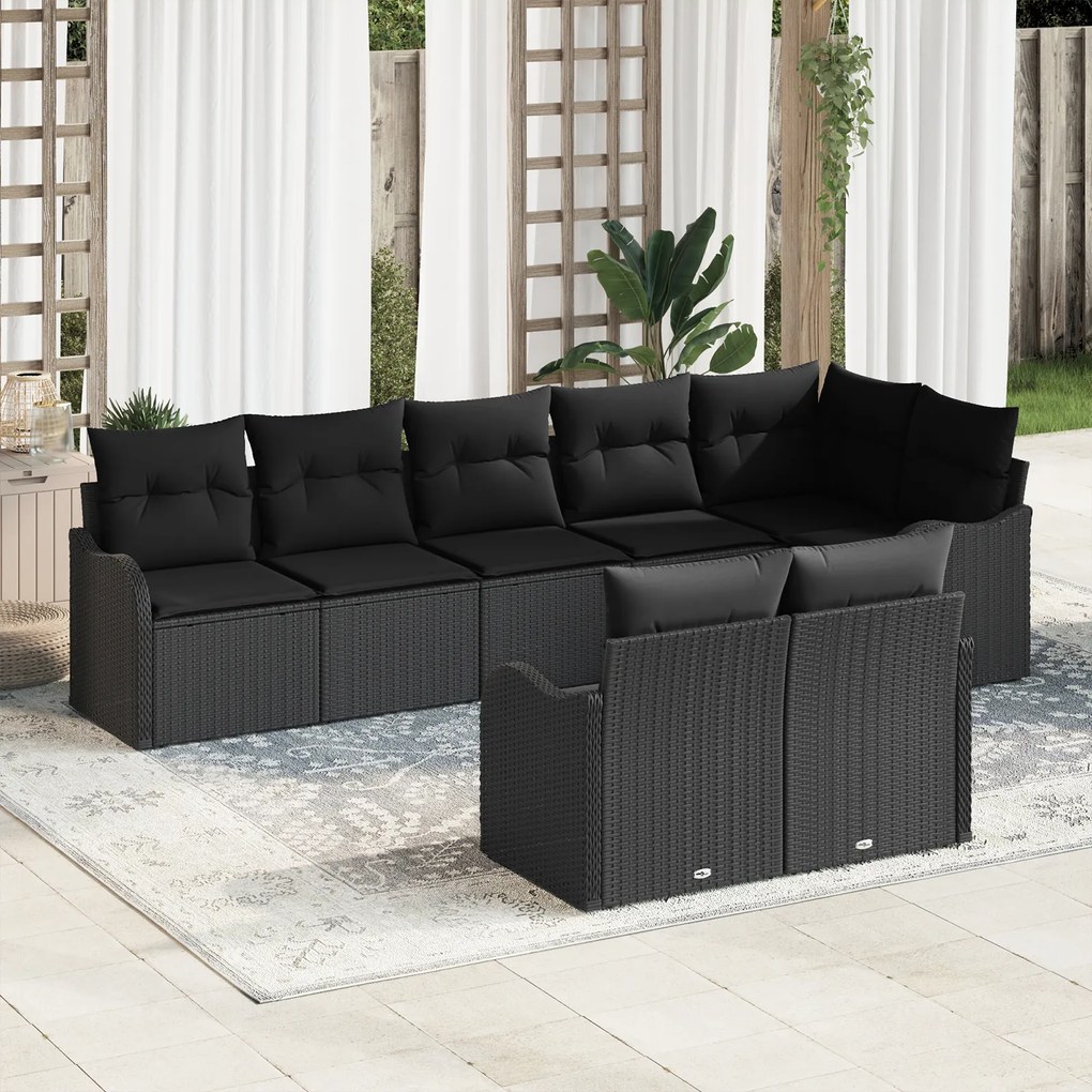 vidaXL Set de canapele pentru grădină cu pernă 8 pcs Negru Rattan poli