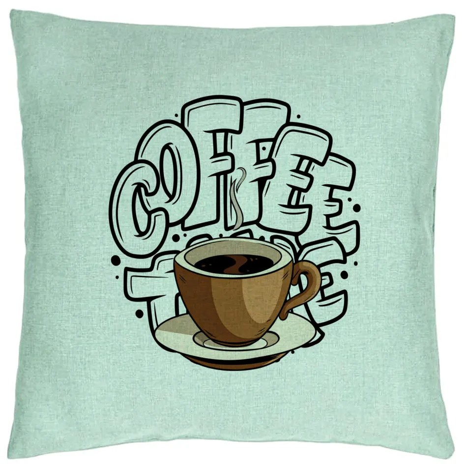 Perna Decorativa, Model Coffe Lover, 40x40 cm, Verde Menta, Husa Detasabila, Burduf