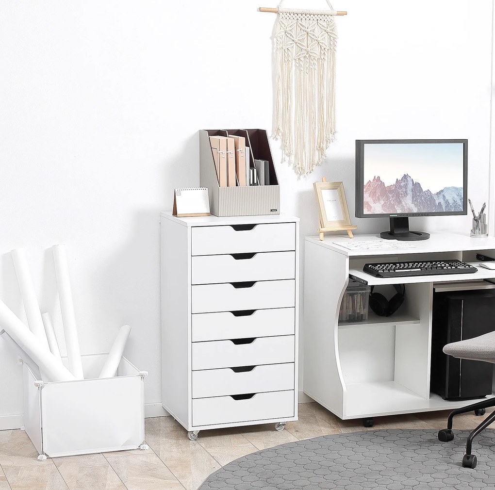 Vinsetto Caisson de bureau cu roți mobilier depozitare birou cu 7 sertare organizator pentru documente, format A4 sau scrisori | Aosom Romania