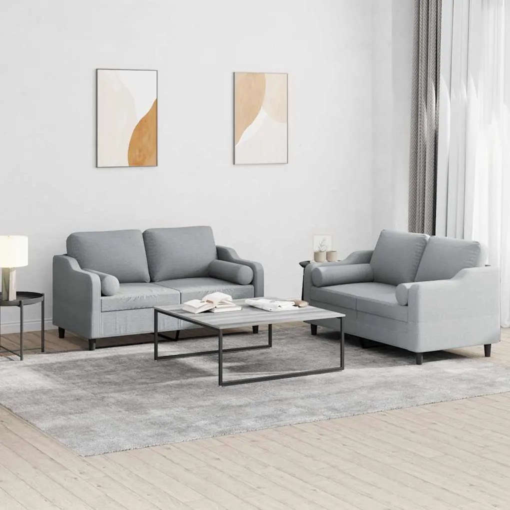 vidaXL Set de canapele cu perne, 2 piese, gri deschis, material textil