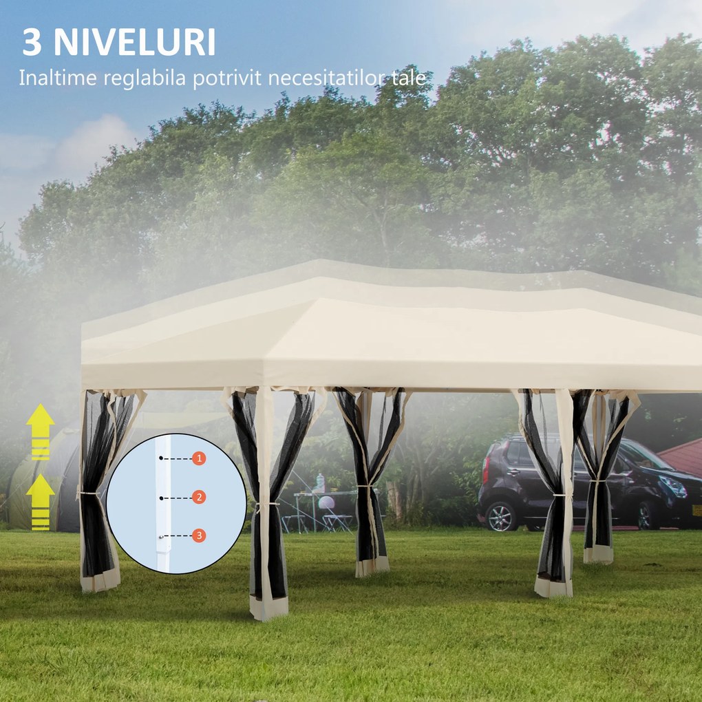 Outsunny Foisor Pliabil din Otel cu Plase de Tantari din Polietilena, Bej, 3x6m