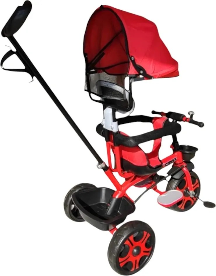Tricicleta cu copertina detasabila NOVOKIDS™ My first Trike, Roti din spuma cauciucata, Maner de ghidaj pentru parinti, Cadru metalic, Dimensiuni