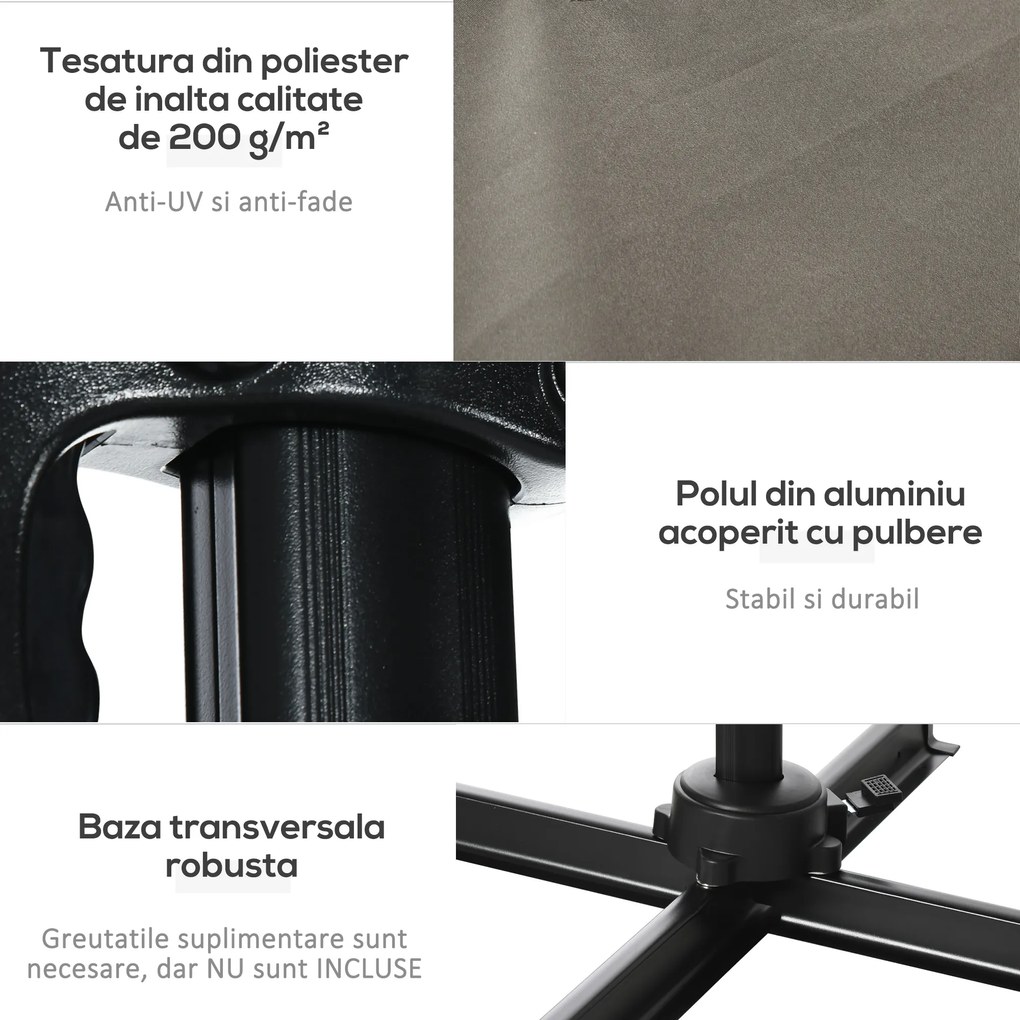 Outsunny Umbrelă de Grădină cu Manivelă, Rotire la 360° și Copertină Reglabilă pe 5 Niveluri, 2.5x2.5 m, Gri Deschis | Aosom Romania
