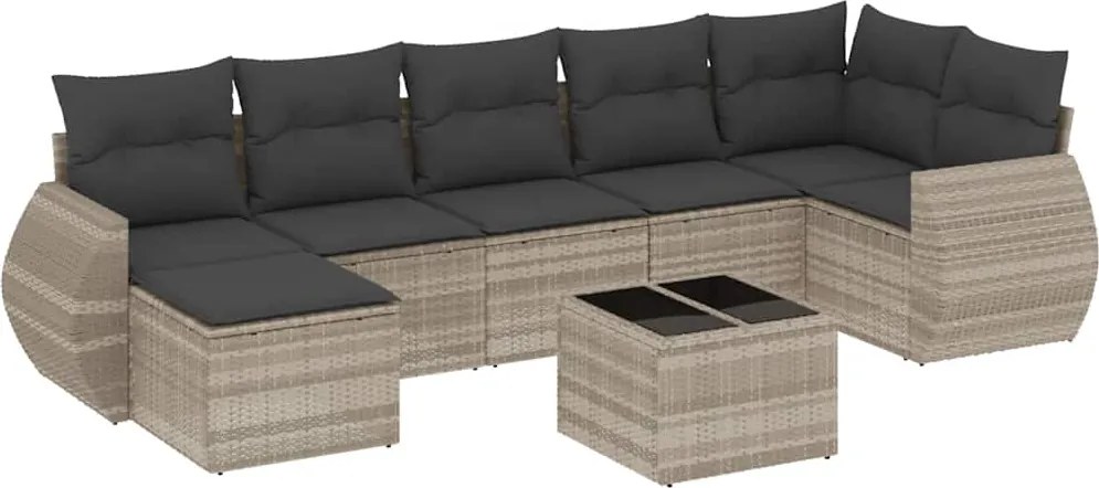 vidaXL Set mobilier de grădină cu perne, 8 piese gri deschis poliratan