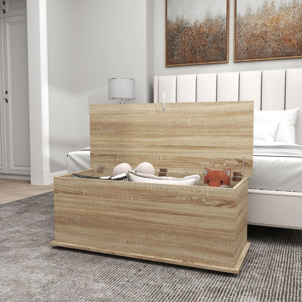 HOMCOM Cutie de depozitare, banc de depozitare cu capac rabatabil și balamale de siguranță, 100 x 40 x 40 cm, natural | Aosom Romania