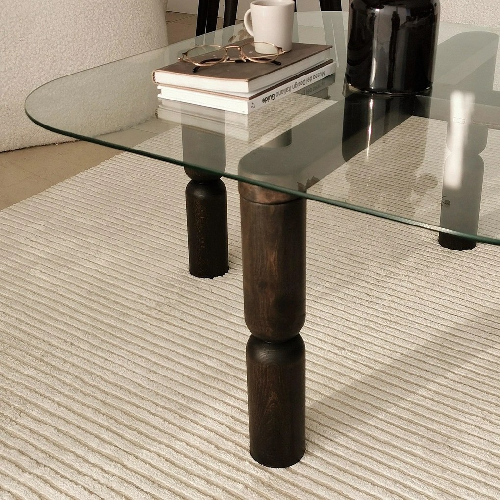 Masuta de cafea Kei Lemn Solid cu Sticla Securizata,  80 x 40 x 80 cm