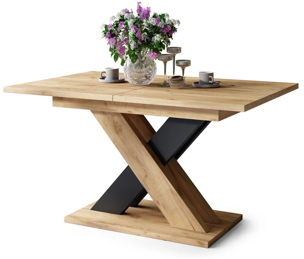 Mazzoni KARO Stejar Craft Auriu/Negru Mat – MASĂ/MĂSUȚĂ DE CAFEA MODERNĂ CU BLAT EXTENSIBIL până la 180 cm