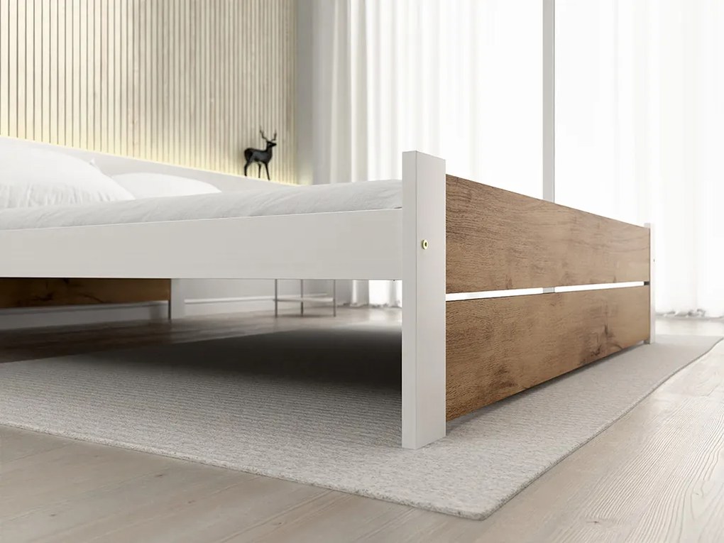 Pat de o persoana IKAROS DOUBLE 120 x 200 cm, stejar artisan/alb Saltele: Cu saltele Sommera 18 cm, Somiera pat: Cu lamele drepte