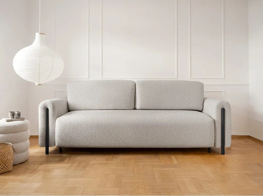 Canapea grej extensibilă/cu spațiu de depozitare cu tapițerie din țesătură bouclé 244 cm Arcadova – ELTAP