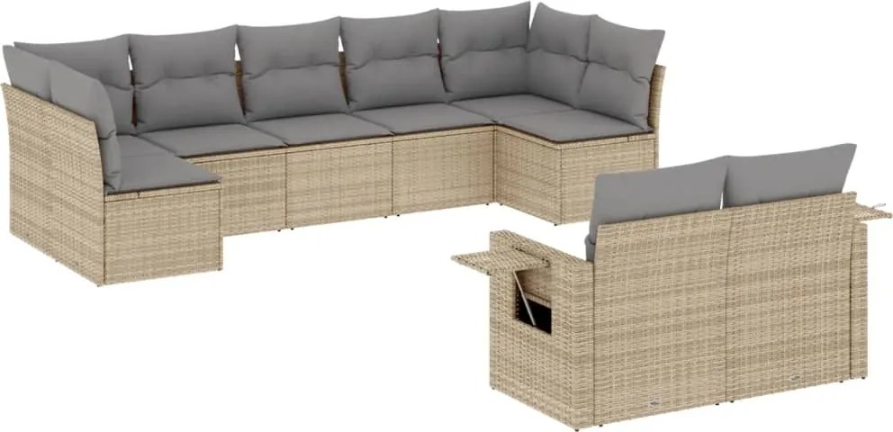 vidaXL Set canapele de grădină, 9 piese, cu perne, bej, poliratan