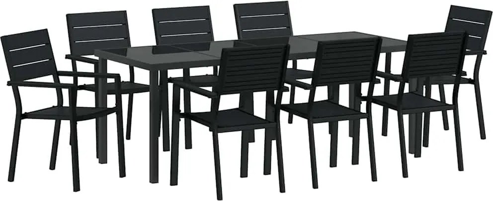 vidaXL Set de masă pentru grădină 9 pcs Negru