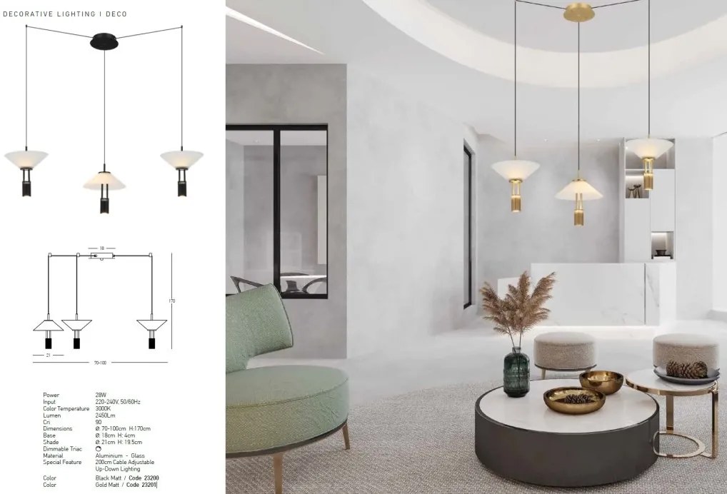 Lustra LED suspendata design modern decorativ Newy 3L aurie
