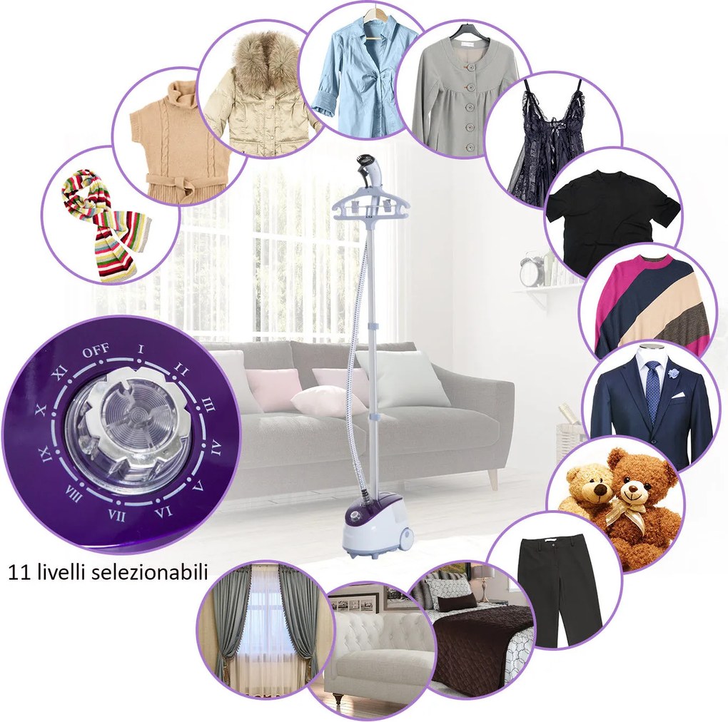 HomCom Fier de Calcat cu Vapor Vertical Profesional cu Rezervor 1.8L 1800W