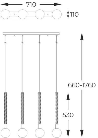 Lustră pe cablu Zuma Line P0583-04A-2GHF MIDA 4xG9/6W/230V alamă