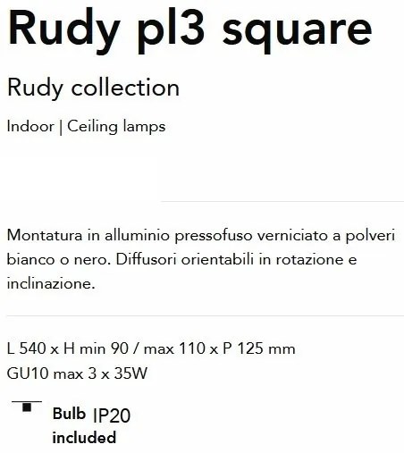 Plafoniera cu spoturi Rudy pl3 square negru