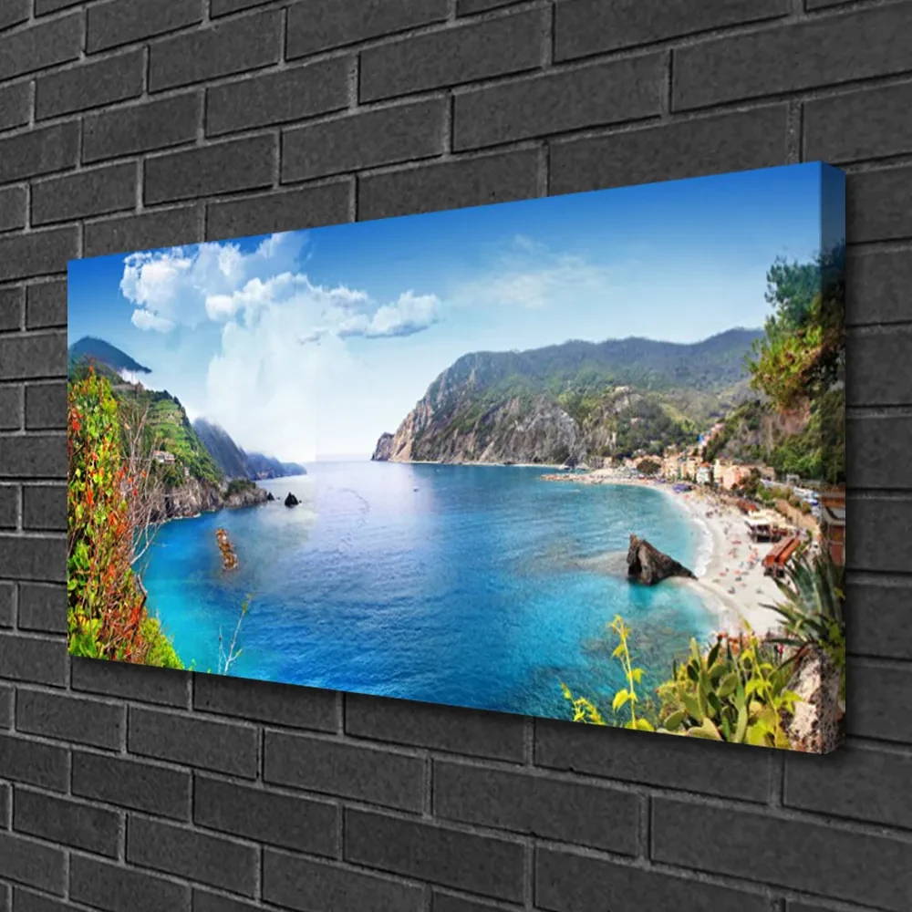 Tablou pe panza canvas Bay Peisaj Gri Maro Verde Albastru