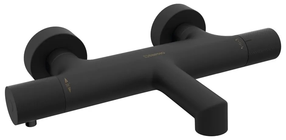 Baterie negru-mat pentru cadă cu montare pe perete (2 ieșiri) Solaris – Sapho