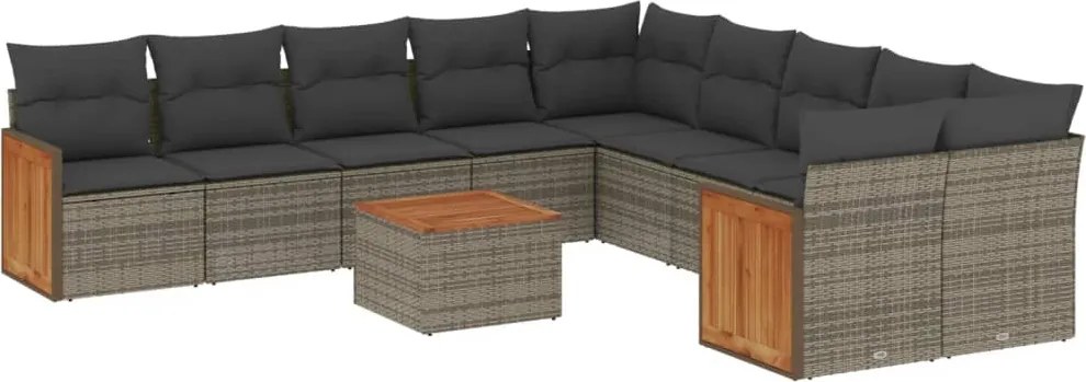 vidaXL Set canapele de grădină cu perne, 11 piese, gri, poliratan