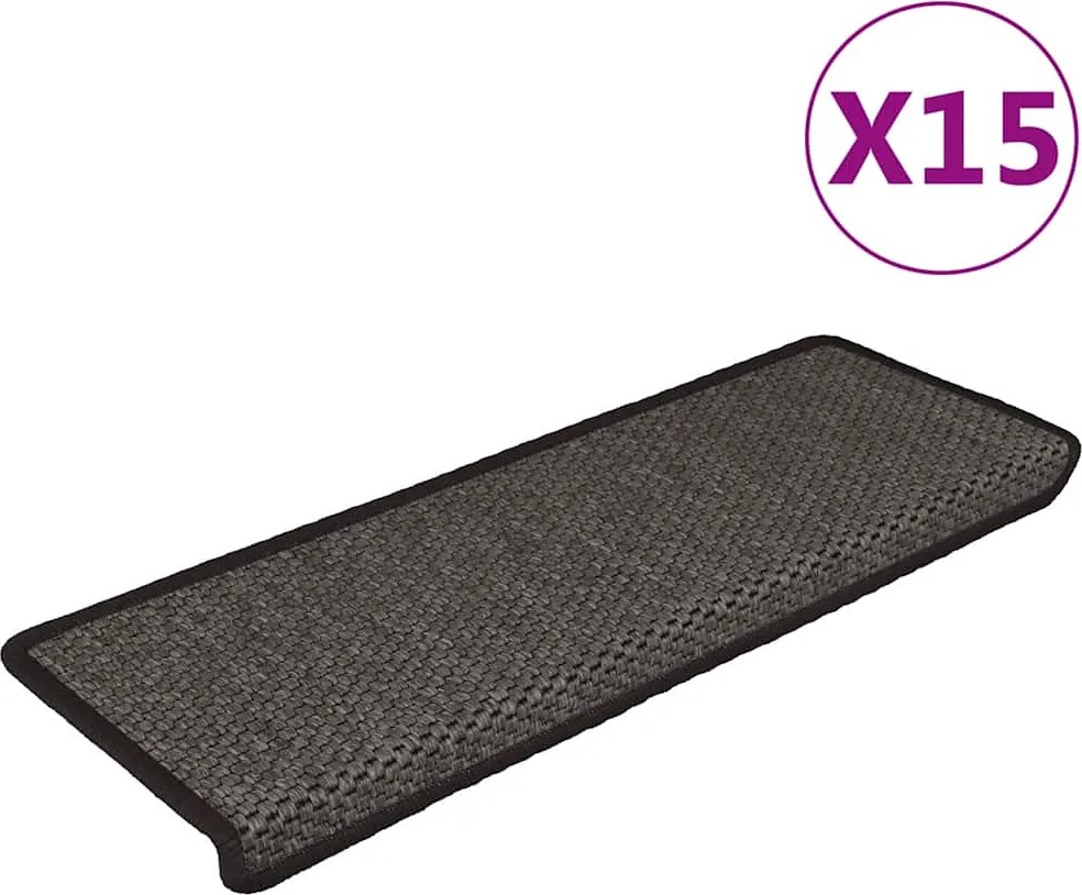 vidaXL Covorașe scări autoadezive, 15 buc. antracit 65x21x4 cm sisal