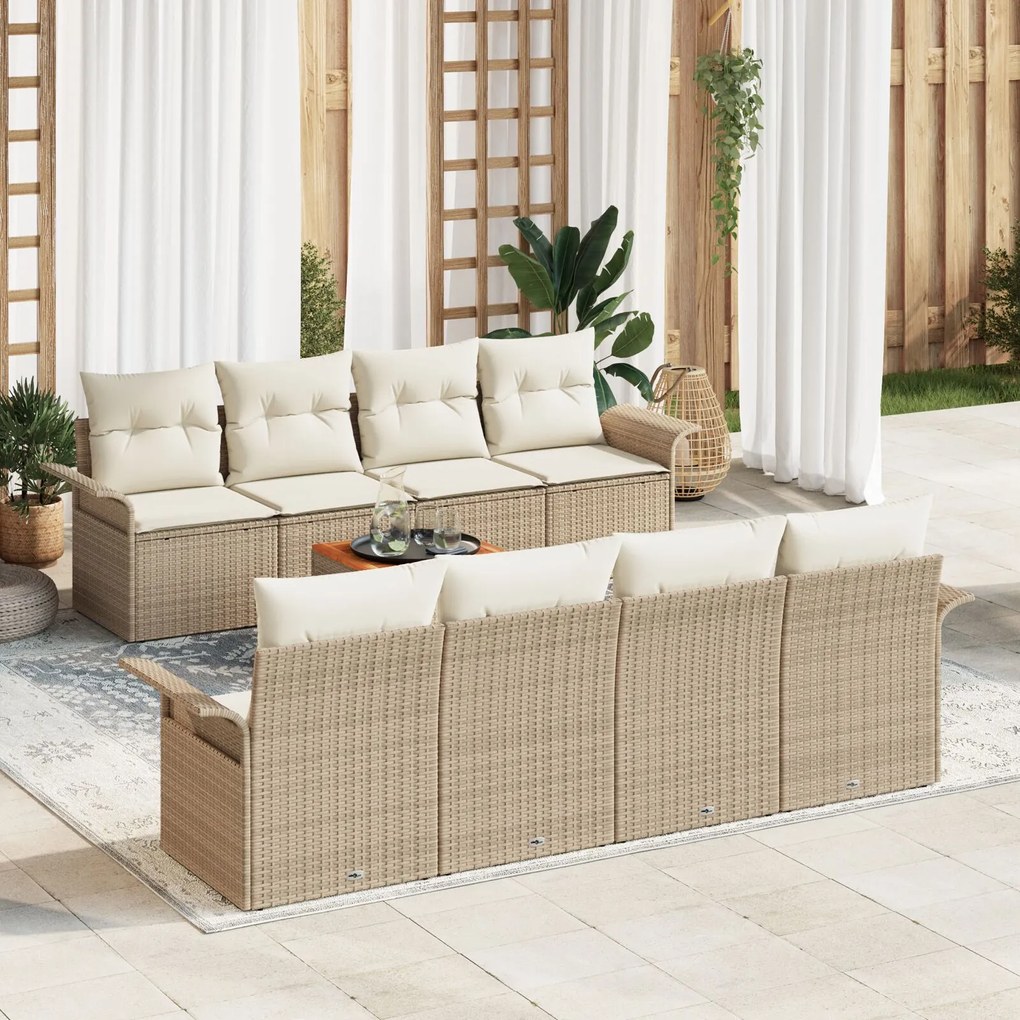 vidaXL Set de canapea de grădină cu 9 piese și perne Bej Ratan Acacia