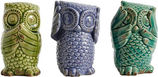 Set 3 obiecte decorative verde/mov din ceramica 15 cm Hibou Nordal