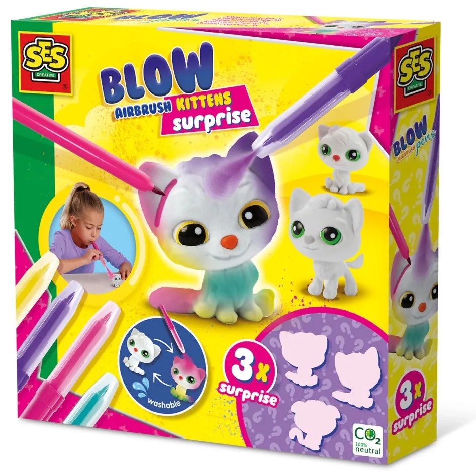 Set creativ copii - Desenez cu aerograf 3 pisici surpriza