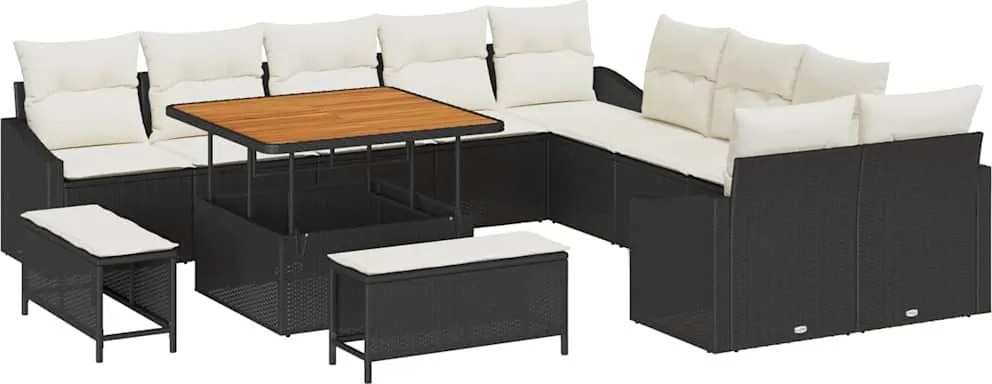 vidaXL Set de canapele pentru grădină cu pernă 13 pcs Negru poliratan