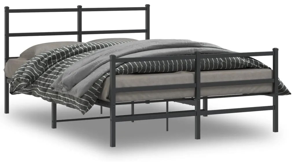 vidaXL Cadru pat metalic cu tăblie de cap/picioare , negru, 140x190 cm