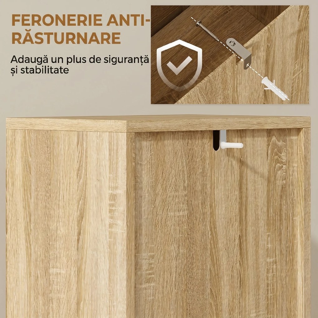 HOMCOM Dulap Slim pentru Baie cu Ușă cu Șipci, 3 Rafturi, Finisaj Natural | Aosom Romania