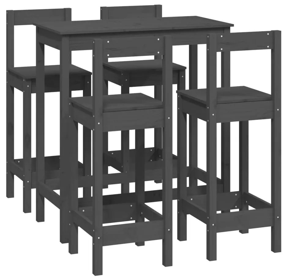 3124704 vidaXL Set mobilier de bar, 5 piese, gri, lemn masiv de pin