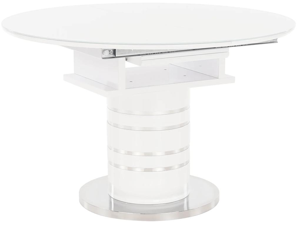 Masă dining extensibilă, alb extra lucios HG, diametru 120x75 cm, ZAMON