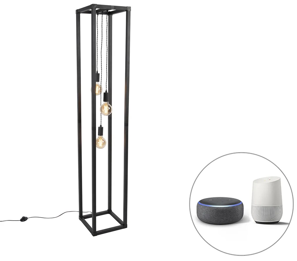 Lampă de podea inteligentă neagră cu 3 lumini, inclusiv Wi-Fi G95 - Big Cage
